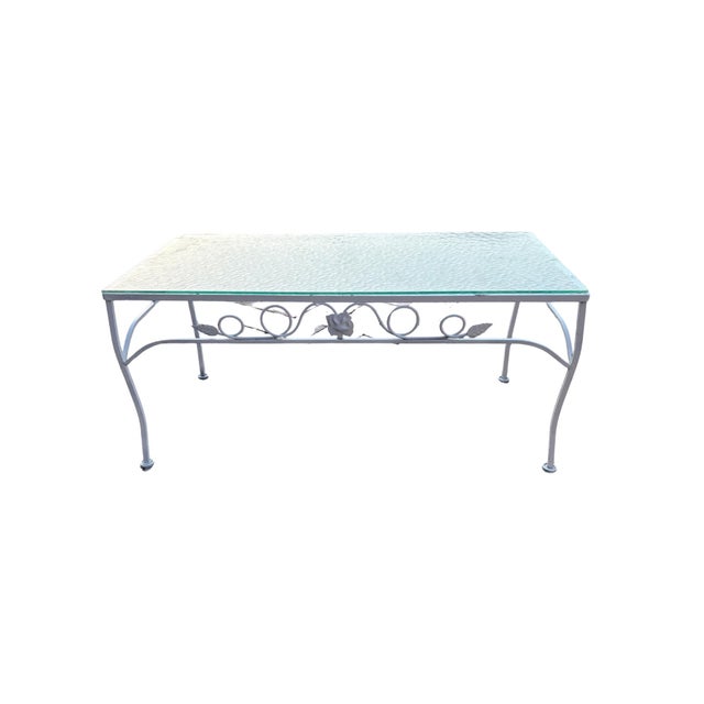 Elegant vintage wrought iron coffee table attributed to Woodard in the sought-after “Chantilly Rose” pattern. Features a...