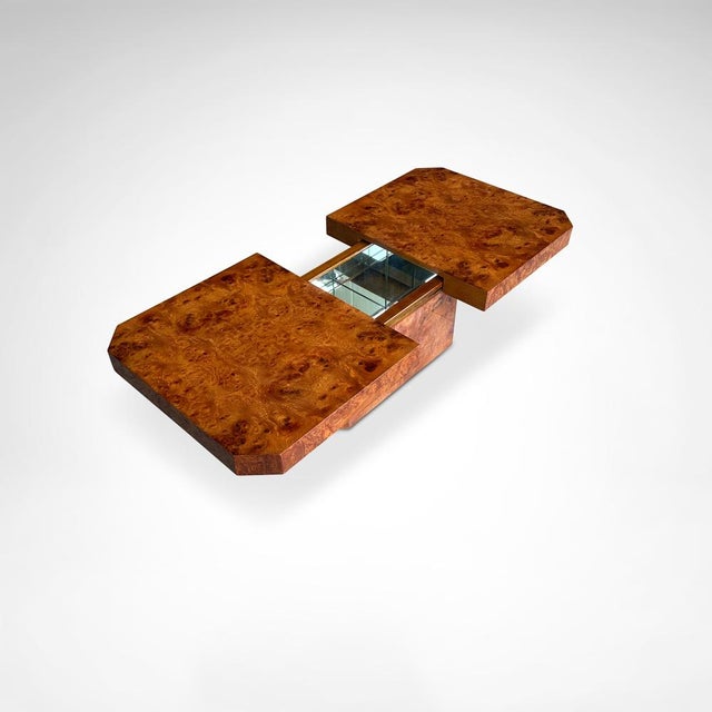 1980s Burl Wood Coffee Table with Bar from Maison Lancel, France, 1980s For Sale - Image 5 of 13