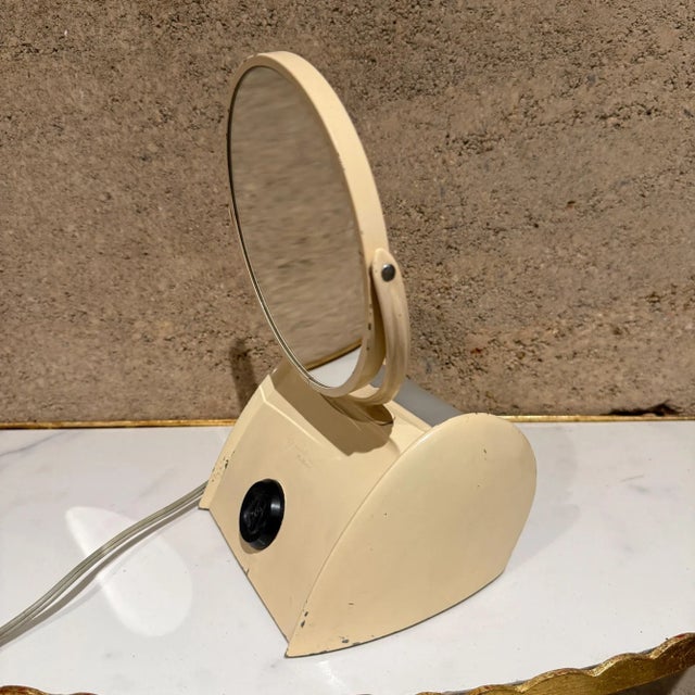 Vintage Art Deco Vanity Mirror 1930s Metal Makeup Mirror Double-Sided Lamp For Sale In San Diego - Image 6 of 9