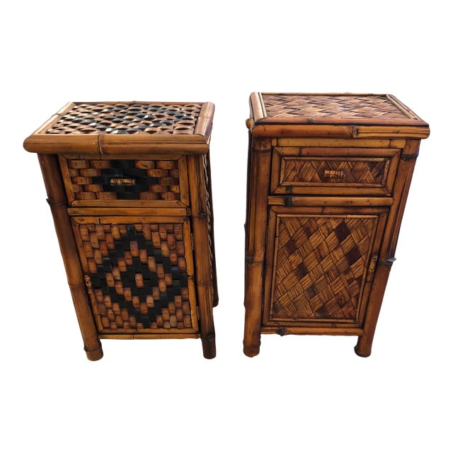 Vintage Rattan Cabinet Night Stand For Sale