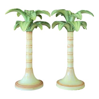 1970’s Coastal Italian Vetri Palm Tree Candle Holders - A Pair For Sale