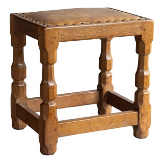 Vintage Carved Oak Stool, 1950s For Sale