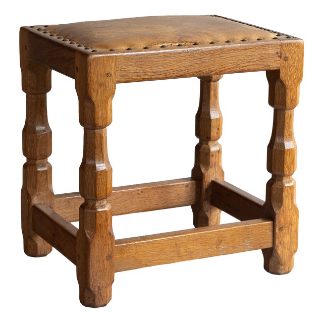 Vintage Carved Oak Stool, 1950s For Sale