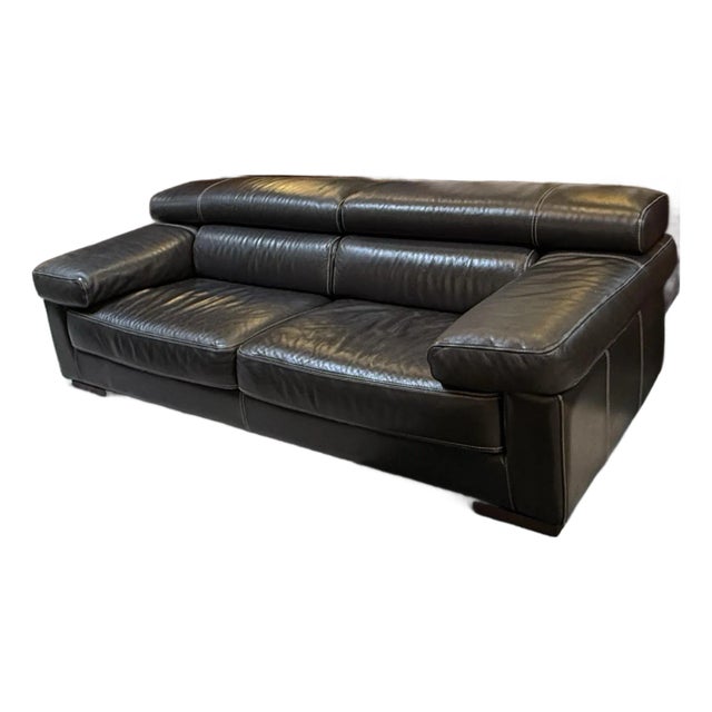 Calia Italia Leather Sofa, Black For Sale