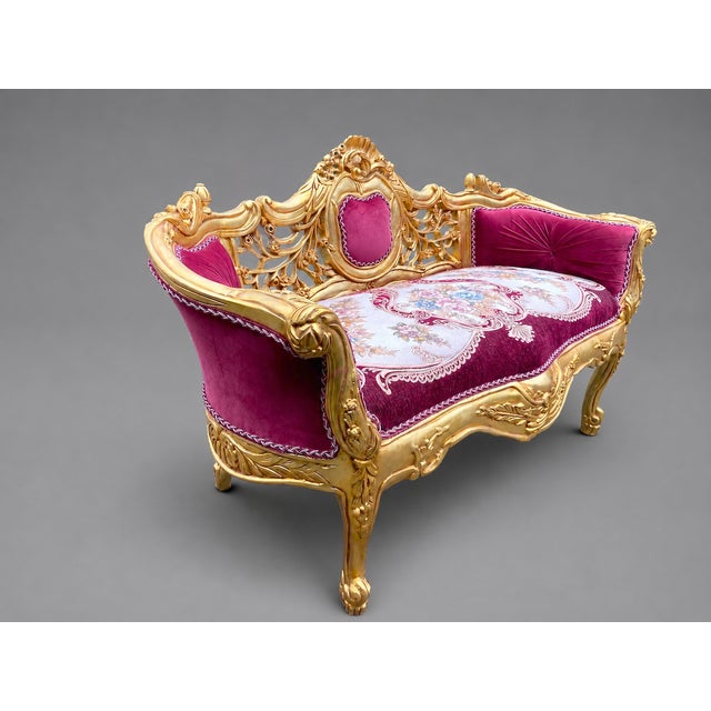 Red Late 20c French Louis XVI Red Velvet Gilt Beech Settee For Sale - Image 8 of 13