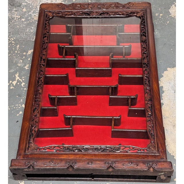 Chinese 1970s Chinese Carved Hardwood Shadow Box Curio Display Cases,2 Pieces For Sale - Image 3 of 14