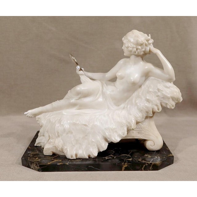 A. Saccardi, Venus at the Mirror, Early 20th Century, Large Alabaster Sculpture For Sale - Image 4 of 18