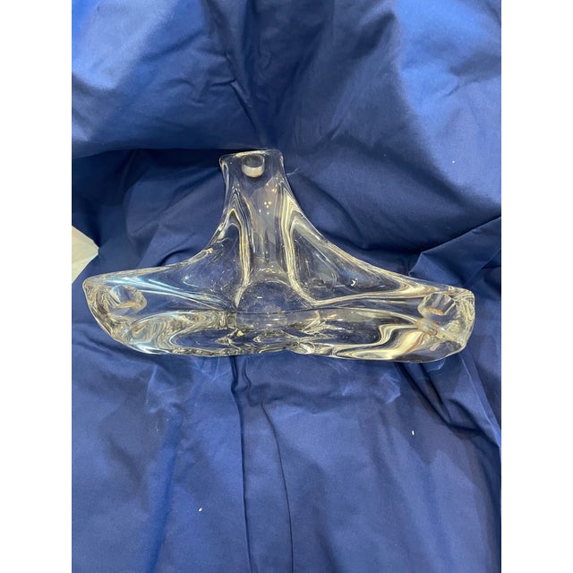 Modern 1940s Daum France Crystal Freeform 3 Candle Holder Float Bowl Piece, Artist Signed For Sale - Image 3 of 7