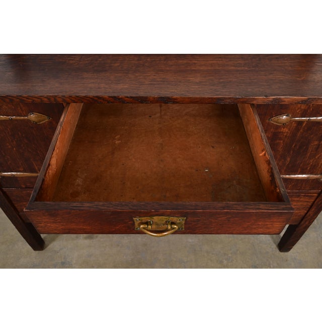 Wood Gustav Stickley Antique Mission Oak Arts & Crafts Strap Hinge Sideboard, Circa 1910 For Sale - Image 7 of 16