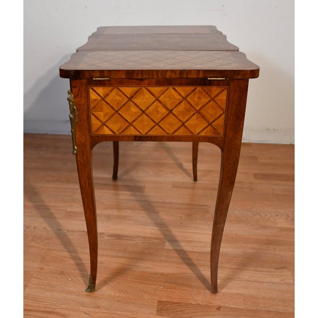 1890s Antique French Louis XV Walnut & Satinwood Coiffeuse Makeup Vanity Desk For Sale - Image 15 of 18