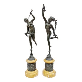 Late 19th Century Italian Belle Epoque Bronze Statues of Mercury and Fortuna by J. Bologne - a Pair For Sale