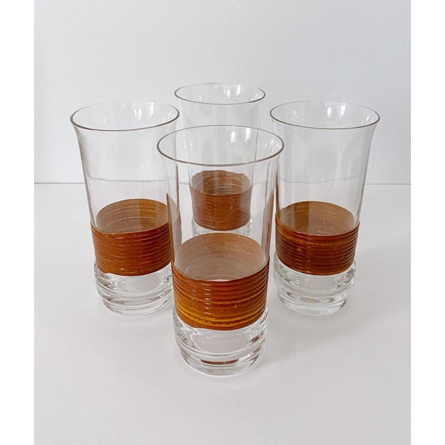 Mid 20th Century Vintage Mid-Century Modern Rattan Wrapped High Ball Glasses - Set of 4 For Sale - Image 5 of 5