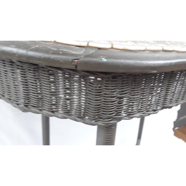 One of a Kind ~ 1940s Boho Chic Mosiac WIcker Table For Sale - Image 4 of 13