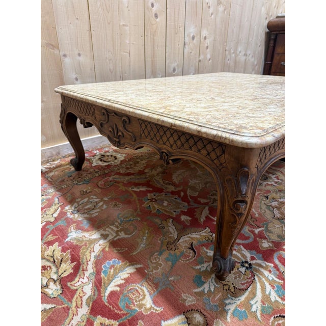 Wood Louis XV Style Coffee Table in Walnut with Marble Top, 1950s For Sale - Image 7 of 9