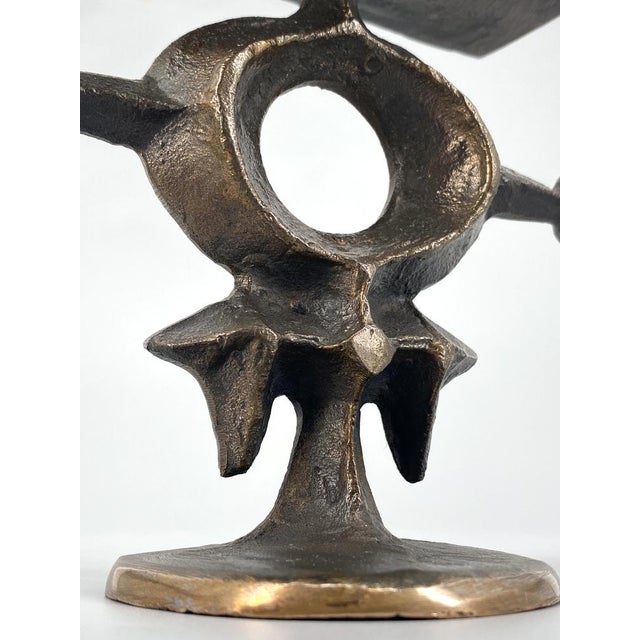 Brown Brutalist Bronze Candleholder Sculpture from Zoltan Pap, Hungary, 1970s For Sale - Image 8 of 13