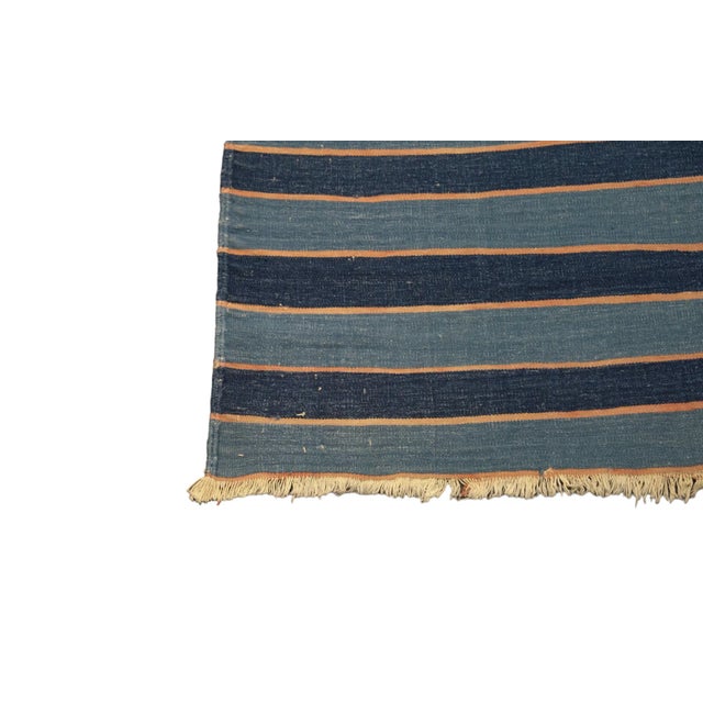 1950s Vintage Dhurrie Rug in Blue With Stripes, From Rug & Kilim For Sale - Image 5 of 6