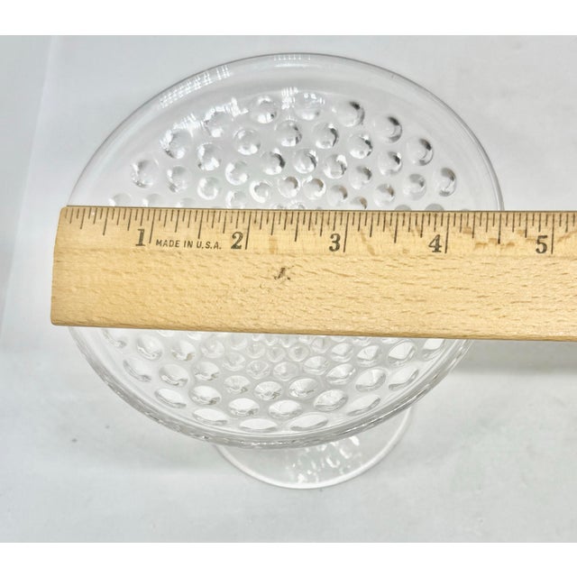 1930’s Duncan & Miller Clear Pressed Glass Pedestal 3 3/4” Compote Bowl Hobnail Thousand Eye Pattern For Sale - Image 9 of 12