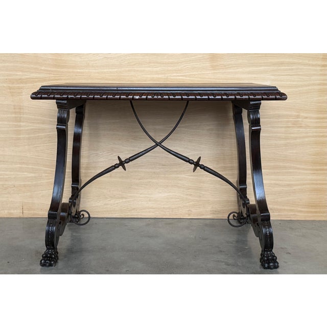 19th Century Ebonized Baroque Spanish Side or Desk Table with Lyre Legs For Sale - Image 16 of 18