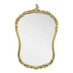 Antique French Rococo Style Gold Gilt Wood & Gesso Leafy Scroll Wall Mirror