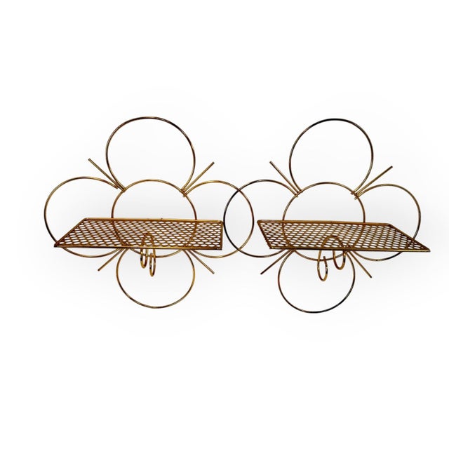 Gold 1950s Atomic Mid-Century Gold Wire Daisy Flower Wall Shelves, a Pair For Sale - Image 8 of 10
