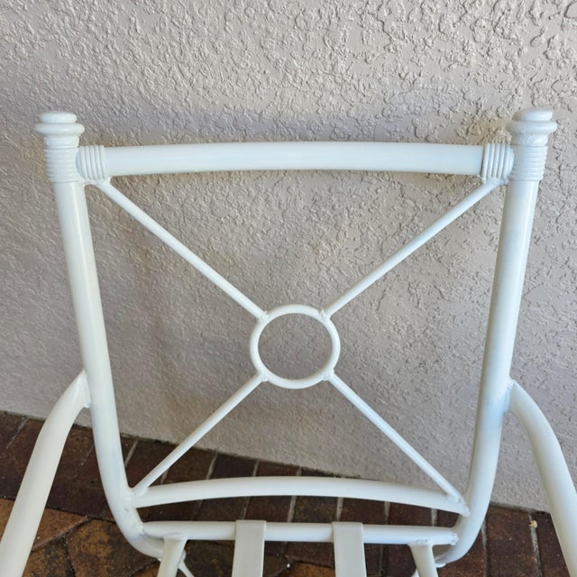 Vintage Palm Beach Chic Aluminum Armchairs – Target X-Back Detail - Set of 4 For Sale In West Palm - Image 6 of 12