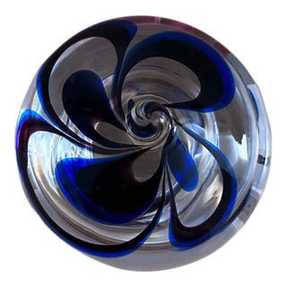 Mid 20th Century Signed Goran Warff for Kosta Boda Blue Glass Objet "Jewel #7" For Sale