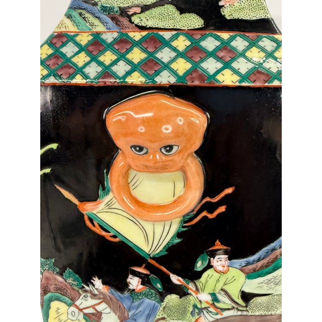 Plastic 1980s Chinese Famille Noire Square Vase Lamp For Sale - Image 7 of 16