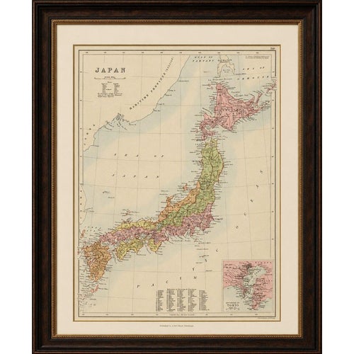 Antique Map of Japan with Tokyo Inset, 1885 For Sale