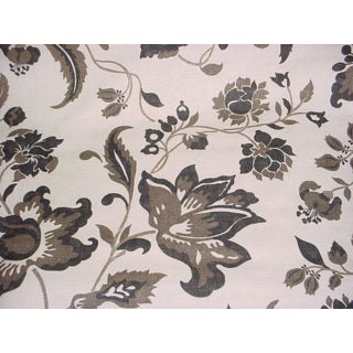 Osborne & Little / Nina Campbell Clonelly - Charcoal Large Scale Floral Printed Linen Drapery Upholstery Fabric - 1-1/4 yards For Sale
