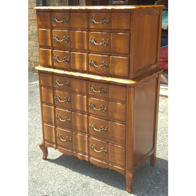 French Provincial Mid 20th Century Permacraft Provincial Style Cherry Chest on Chest of Drawers For Sale - Image 3 of 14