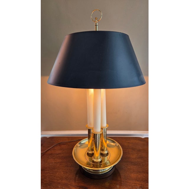 Classic Vintage Frederick Cooper Brass bouillotte lamp. Create elegant lighting accent wherever displayed. Matte black...