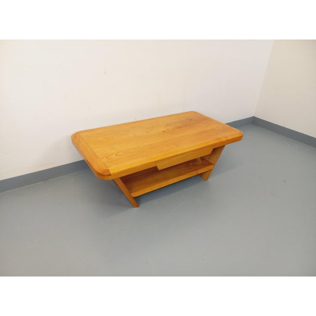 Vintage Brutalist Rectangular Coffee Table in Elm with Drawer, 1970s For Sale - Image 4 of 18