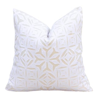Artisanal 18" White Applique Pillow Cover For Sale