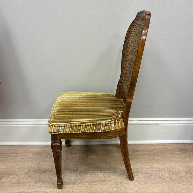 1980s Drexel Cane Back Dining Chairs Original Fabric For Sale In Providence - Image 6 of 7
