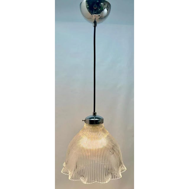 Pendant Lamp with Corrugated Glass Shade, Netherlands, 1950s For Sale - Image 4 of 12