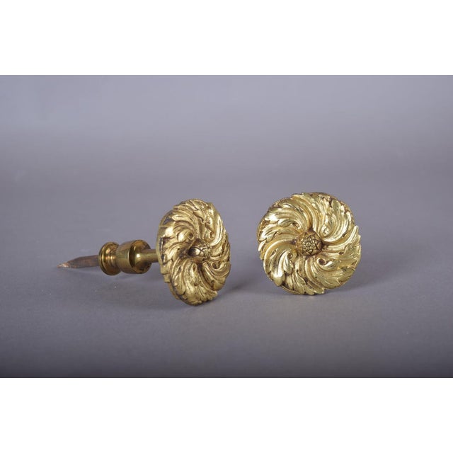 Gold Neoclassical Gilt Bronze Curtain Tiebacks with Floral Rosette Motif, France, 19th Century, Set of 2 For Sale - Image 8 of 11