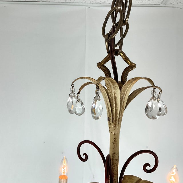 Metal Vintage Italian Tolle Chandelier With Lead Crystal Pendants For Sale - Image 7 of 15