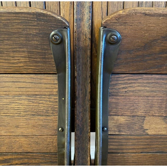 Wood Antique Oak Double Seat Folding Bench by Brunswick Seating Works Inc., Lawrenceville Va For Sale - Image 7 of 7
