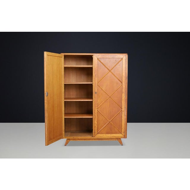 1950s French Blond Oak Wardrobe with Diamond Pattern Doors, France, 1950s For Sale - Image 5 of 10