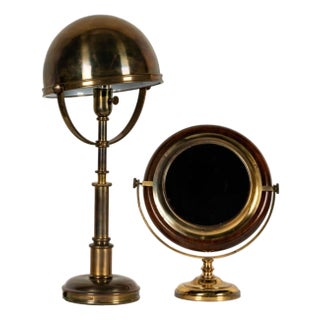 Late 20th Century Ralph Lauren Deco Brass Lamp and Jans of London Vanity Mirror Paired Together For Sale