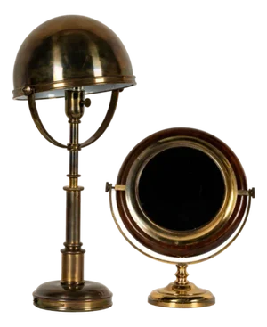 Late 20th Century Ralph Lauren Deco Brass Lamp and Jans of London Vanity Mirror Paired Together