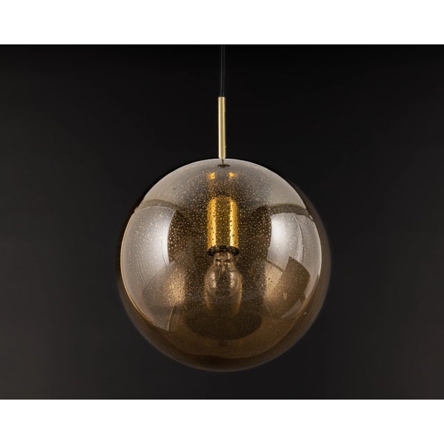 Large Limburg Brass with Smoked Glass Ball Pendant, Germany, 1970s For Sale - Image 11 of 13