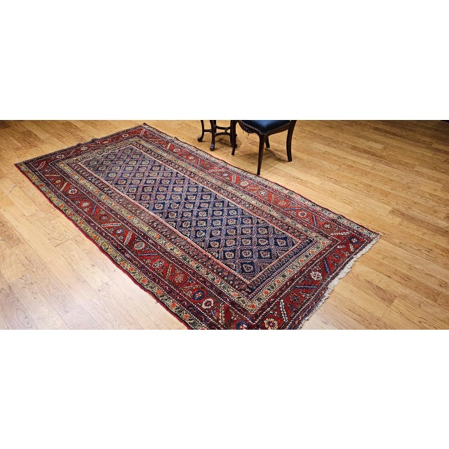 19th Century 19th Century Persian Kurdish Gallery Rug, Hand-Knotted Wool, Allover Paisley Design, Navy & Red, 5x9 For Sale - Image 5 of 18