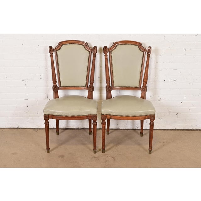 French Baker Furniture Style French Regency Louis XVI Carved Walnut Side Chairs or Dining Chairs, Pair For Sale - Image 3 of 13