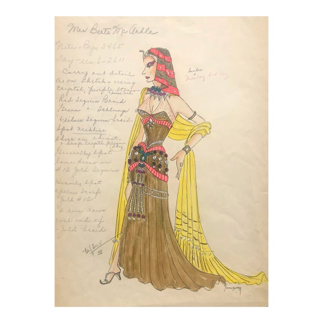 1960s Larry Youngblood Egyptian Mardi Gras Costume Watercolor For Sale