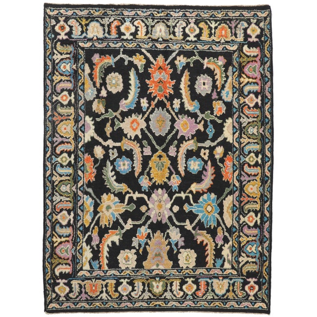 Colorful Vintage Black Oushak Rug, 9'5 X 12'8 For Sale - Image 10 of 10