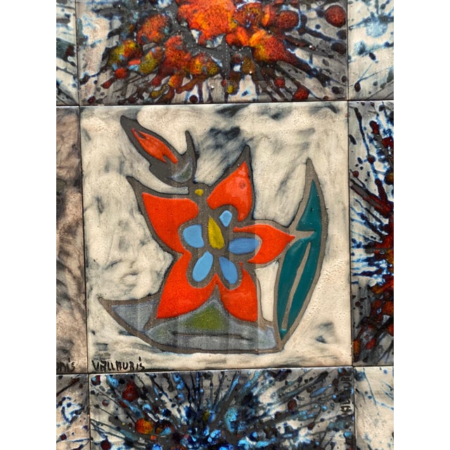 Tile Wall Hanging Tableau with Flowers from Vallauris, France, 1960s For Sale - Image 10 of 14