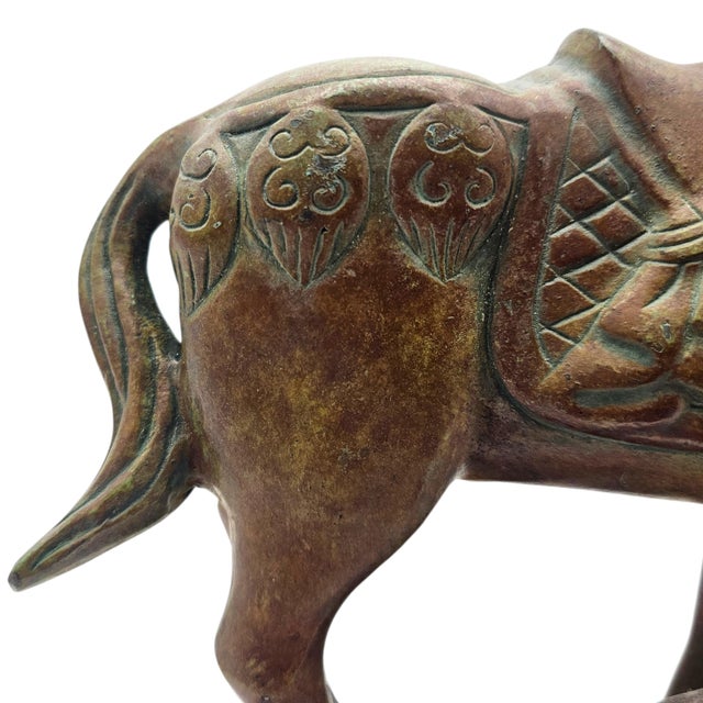 Late 20th Century Chinese Tang-Style Patinated Metal Horse Sculpture on Black Plinth For Sale - Image 16 of 17