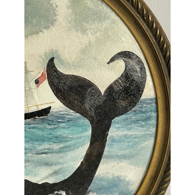 2020s Whale & Sailing Ship Maritime Folk Art — 13” Hand-Textured Fine Art Print For Sale - Image 5 of 9