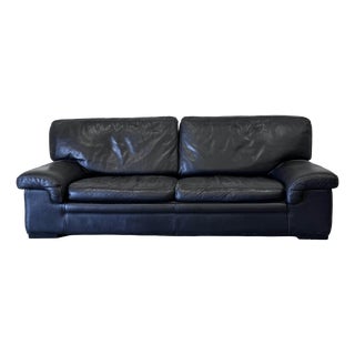 Vintage Sofa in Black Patinated Leather from Roche Bobois, 1980s For Sale